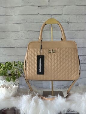 NWT Karl Lagerfeld Quilted Beige Satchel with Gold Hardware